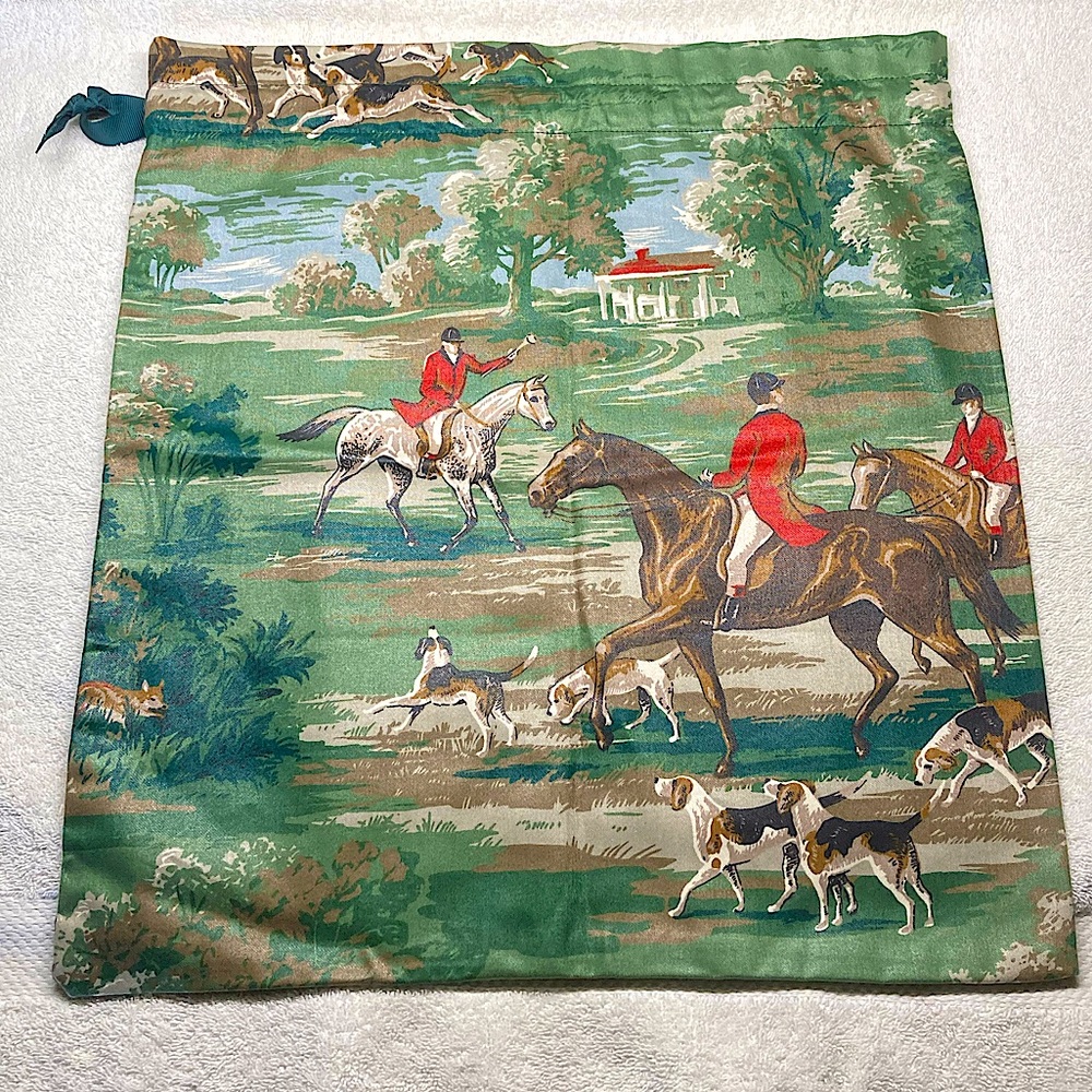 Equestrian Horse Tote Or Pillow Cover Chintz Drawstring Brown Red Green - Picture 4 of 14